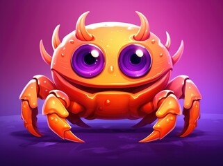 Cartoon Crab with Big Eyes on a Vibrant Purple Background