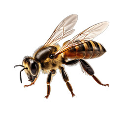 Honey Bee in Flight Isolated on Transparent or White Background, PNG