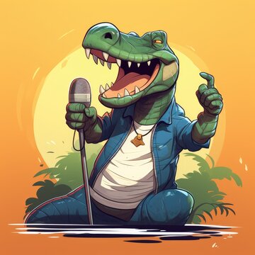 A Talented Alligator Serenading the Crowd with a Mic in Hand