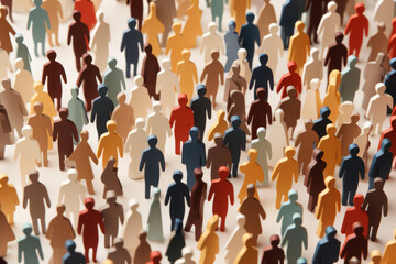 Paper cut out of a large crowd of people standing together. Diverse community and teamwork concept - obrazy, fototapety, plakaty