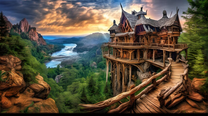 Fototapeta premium panorama of the castle of the mountains