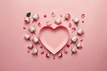 pink heart on a pastel pink background.  Women's Day and Valentine's day concept. Top view 
