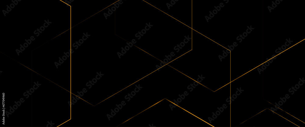 Poster vector abstract geometric pattern with crossing thin golden lines on black background.