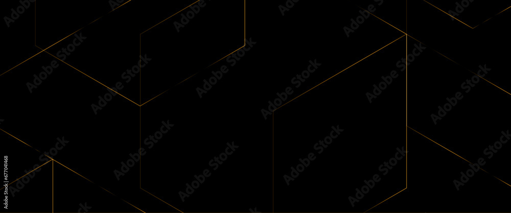 Poster vector abstract geometric pattern with crossing thin golden lines on black background.