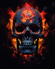 Burning Skull With Fiery Background
