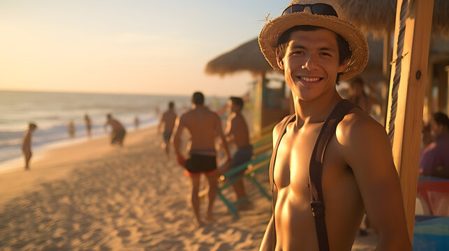 Peruvian young man at famous beach in Peru - sunset