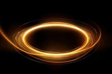 Abstract golden circle light effect on black background, Generative AI