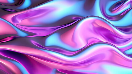 Fototapeta premium minimalist abstract shiny holographic foil wave silk texture with soft colorful pattern of magenta, cyan and pink fabric