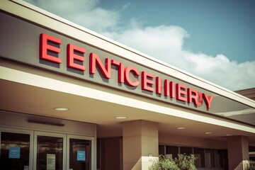 the front entrance sign to an emergency room department in a cit, Generative AI