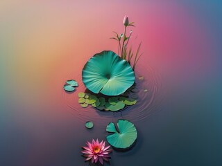 pond with lilies, blank background, for design, isolated