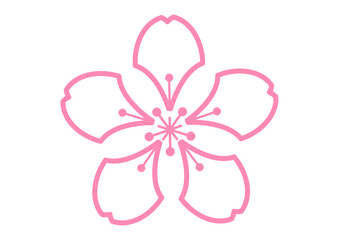 桜の花びらのアイコン素材 雌蕊が華やかで可愛いピンク色の桜の花のイラスト