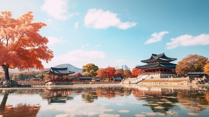 chinese temple in autumn