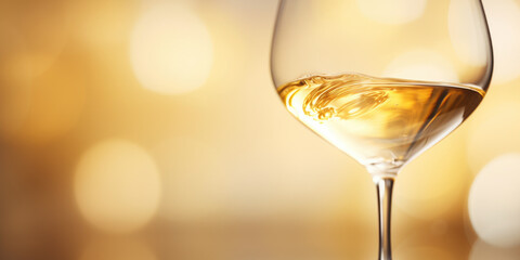 Close up of white wine swirling in beautiful glass - obrazy, fototapety, plakaty