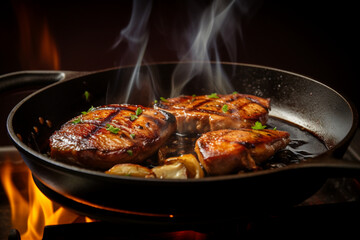 Sizzling Steak Perfection- Juicy Meat Grilling Over Open Flames