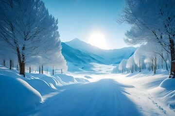 Landscapes LICENSE TYPE Standard or Extended Illustration of a winter landscape covered in snow with glowing light