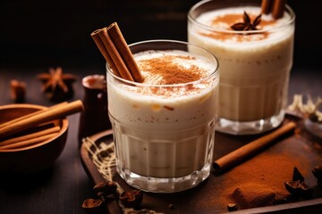 Horchata water refreshing drink of rice with cinnamon and sugar - obrazy, fototapety, plakaty