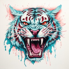 Obraz premium The Majestic White Tiger with Vibrant Blue and Red Face Paint