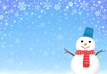 雪だるまの背景素材　雪景色　冬景色　キラキラ