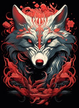 The Majestic Guardian: A Captivating Portrait of a Wolf with Fiery Red Eyes
