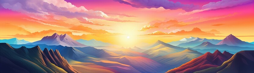 Fototapeta premium A Majestic Sunset Casting Vibrant Colors on the Majestic Mountain Range