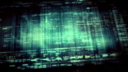 Immersive data matrix simulation UI with cutting-edge digital environment with a dynamic and immersive display of interconnected data matrix information networks systems background