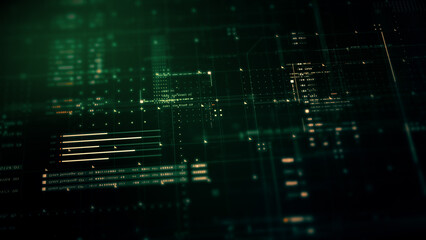 Immersive data matrix simulation UI with cutting-edge digital environment with a dynamic and immersive display of interconnected data matrix information networks systems background