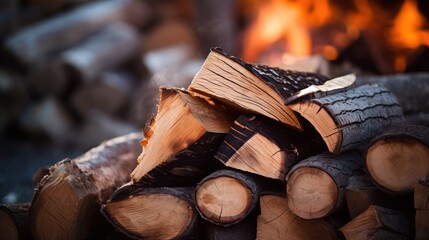 Winter concept, firewood for a fire to keep warm in winter.