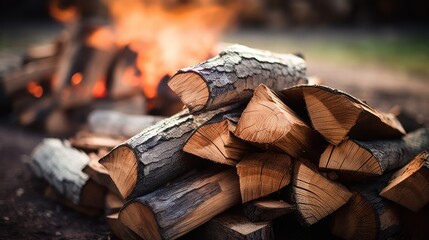 Winter concept, firewood for a fire to keep warm in winter.