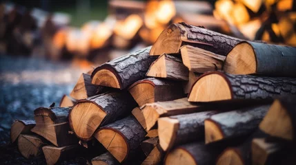 Zelfklevend Fotobehang Winter concept, firewood for a fire to keep warm in winter. © CStock