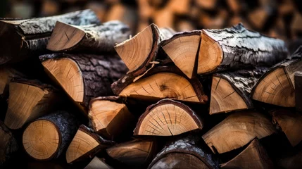 Foto auf Acrylglas Winter concept, firewood for a fire to keep warm in winter. © CStock