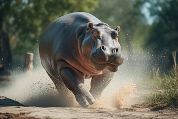 Aggressive male hippopotamus - obrazy, fototapety, plakaty