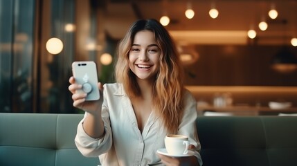 Asian woman with smartphone, happy woman with technology,
