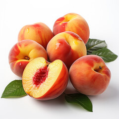 Fototapeta na wymiar fresh ripe peach fruit sliced in half on white background created with Generative AI Technology 
