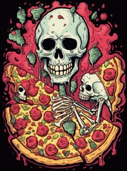The Hungry Bones: A Skeleton Indulging in a Delicious Slice of Pizza