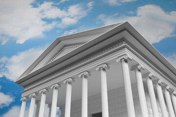 Fototapeta premium Ancient Greek temple with columns on the background of a cloudy sky 3d render