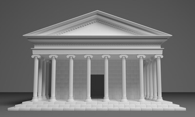 Ancient Greek temple with columns isolated on gray background. 3d render