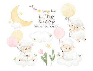 Baby sheep with element Baby shower For nursery birthday kids Print for invitation card Poster