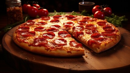 pizza with salami and tomato