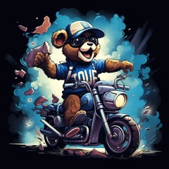 Bear on Wheels: A Furry Adventurer Riding a Motorcycle with a Helmet