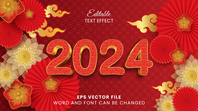 2024 chinese new year 3d editable text effect. 2024 chinese pattern text style