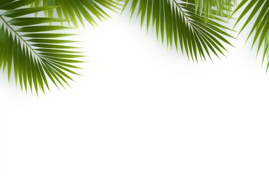 green palm tree leaves isolated on white background, Generative AI