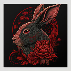 Blooming Luck: Red Rabbit Head and Chinese Zodiac Flower