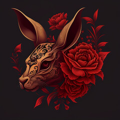 Year of Abundance: Red Rabbit and Intricate Floral Design