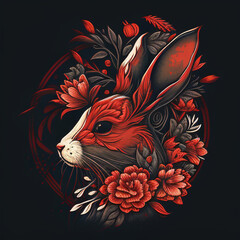 Year of the Blooms: Red Rabbit and Intricate Floral Pattern