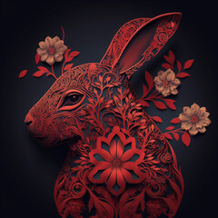 Floral Serenade: Red Rabbit and Blossoming Chinese Zodiac