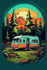 A Colorful Camper Adventure in the Enchanting Forest