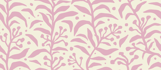 minimal abstract organic shapes seamless pattern, leaves and flowers.	