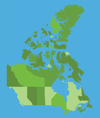 Obraz premium Canada vector map in greenscale with regions
