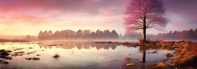 Fototapeta na wymiar A Serene Landscape: The Majestic Tree Reflecting in the Tranquil Lake
