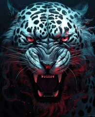 Obraz premium Majestic White Tiger With Piercing Red Eyes Standing Against a Dark, Enigmatic Backdrop